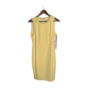 New Calvin Klein Bodycon Yellow Dress with a Floral Embroidered Trim. Size 10